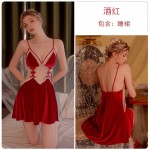 Guiruo Velvet Deep V Open Back Lace and Chest Cushion Bow Knot Sleeping Dress Comfortable Outer Robe Women's Home Suit Set 2825