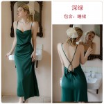 Guiruo Fashion Stacked Collar Cross Lacing Open Back Sexy High slit Sleeping Dress Home Suit Set Q3414