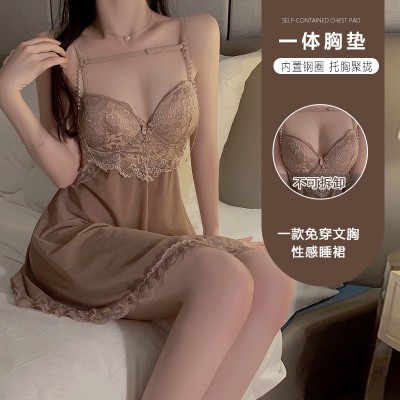 Guiruo Fun Lingerie Sexy Mesh Perspective Temptation Pure Desire Plus Chest Cushion Steel Ring Suspender Sleeping Dress Women's Set 1925