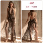 Guiruo Brand Fun Lingerie Women's Sexy Open Style Detachable Bodysuit Transparent Lace up Long Dress Uniform Set 1580