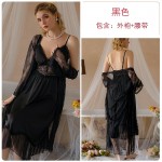 Guiruo Sexy Plus Chest Cushion Long Gathering Pajama Mesh Perspective Sling Dress Outer Robe Home Suit Set J3439