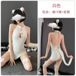 Guiruo Fun Lingerie Open Back Cat Girl Chest Sexy Hollow out Temptation Slim Fit Wrap Hip Dress Passionate Uniform 805