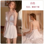 Guiruo Sexy Temptation Lace Mesh Open Button Breast Dew Low Breast Silk Slippery Slippery Sleeping Dress Women's Home Suit Set 2483