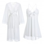 Guiruo Spring/Summer Sexy Solid Color Mesh Bow Knot Sweet Plus Chest Cushion Suspended Dress Outer Robe Home Suit Set 2232