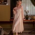 Rose Like Spring/Summer Sexy Long Solid Color Sweet Sleepwear Pure Desire Wind Mesh Outer Robe Women's Home Fur Set P2802