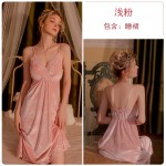 Guiruo Velvet Sexy Open Back Deep V French Chest Cushion Suspender Sleeping Dress Lace Women's Solid Home Suit Set J2823