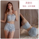 Guiruo Spring/Summer New Suspender Top Fold Drawstring Slim Shorts Lace up Outer Robe Women's Home Furnishing Set 1481