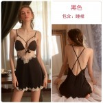 Guiruo Brand Sweet Lace Sexy Backless Perspective Seduction Solid Color Suspended Sleepwear Family Women's Residential Suit Set 2085