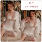 Guiruo Brand Solid Color Embroidery Lace Open Back Chest Cushion Gathered Sleepwear Loose and Comfortable Outer Robe Home Set 3372