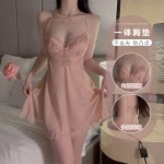 Guiruo Fun Lingerie Sexy Backless Pure Desire Mesh Steel Ring Chest Cushion Gathering Sling Sleeping Dress Uniform Set 1925