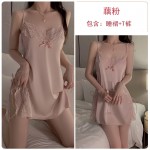 Guiruo Satin Lace Lace Hollow Splice Lace Simple and Comfortable Hanging Strap Sleeping Dress Outer Robe Women's Homewear Set 542