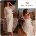 Qiruo brand autumn and winter long style pajamas, velvet pure desire, mesh suspender pajamas, outerwear, home clothing set P2972