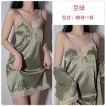 Guiruo Loose Strap Nightwear Lace Splice Pajama Lace Up Shower Robe Women's Home Furnishing Set Issued on behalf of 808