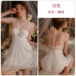 Guiruo Summer New Comfortable Mesh Outer Robe with Chest Cushion Sweet Girl Sling Sleeping Dress Home Suit Set 2644