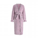 Guiruo Sexy Lace Splice Waist Tie Up Nightgown Outer Robe Women's Flannel Solid Color Homewear Set P3003