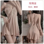 Guiruo Sexy Backless Pajamas Loose and Comfortable Suspended Nightwear Lace up Cardigan Women's Home Furnishing Set Issued on behalf of 1854