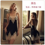 Guiruo Brand Spring/Summer New Sexy Deep V Imitation Silk Splice Lace Palace Style Suspended Sleeping Dress Home Fury 549