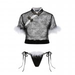 Guiruo Fun Underwear Sexy Perspective Temptation Retro Plate Buckle Plush Splice Cheongsam Uniform Set Issued on behalf of 800