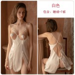 Guiruo Fun Lingerie Women's Dew Breast Attractive No Take Off Strap Open Back Teasing Sexy Steel Ring Sling Sleeping Dress Set 1220