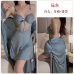 Guiruo Sexy Small Chest Pajamas with Chest Cushion Steel Ring Gathering Sling Sleeping Dress Comfortable Outer Robe Home Suit Set 2044