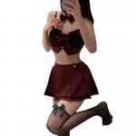 Guiruo Fun Lingerie Solid Color Student Wear Short Pleated Skirt Open Waist Seduction Maidservant Uniform Fury Set 3087