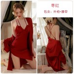 Ruo Ruo Pure Desire Sexy Drawstring Slim Fit and Chest Cushion Gather Attractive Women's Lace Up Robe Home Set P2256