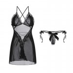 Guiruo Fun Lingerie Sexy Mesh Perspective Attractive Cross Leaky Back Sleeping Dress Lacing Strap Sleeping Dress Set 807