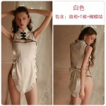 Guiruo Brand Fun Underwear Sexy Side Straps Hollow out Vintage Temptation Qipao Short Skirt Uniform Set 1246