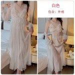 Guiruo Satin Lace Collage Slim Fit with Deep V Chest Cushion Temptation Nightgown Outrobe Home Suit Set W2785