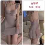 Guiruo Sexy Open Back with Chest Cushion Steel Ring Gathering Light Luxury Satin Nightgown Outer Robe Women's Home Set P3119