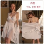 Guiruo Sexy Lace Steel Ring Gathering and Chest Cushion Pajama Outer Robe Open Back Suspended Sleeping Dress Home Suit Set 2668