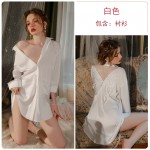 Guiruo Brand Comfortable Ice Silk Pajamas Loose Boyfriend Style Shirt Bowtie Embroidered Pajama Dress Home Set 3447