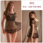 Guiruo Fun Lingerie Sexy Mesh Perspective Hot Three Point Sleeping Dress Three Piece Home Suit Set Issued on behalf of 1213