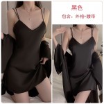 Guiruo Sexy Deep V Cross Back Slim Fit Satin Light Luxury Suspended Sleeping Dress Outer Robe Women's Home Suit Set 1320