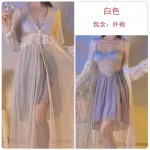 Guiruo Sexy Backless Perspective Lace and Chest Cushion Low Breast Temptation Mesh Sleeping Dress Outer Robe Home Set J3302