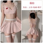 Guiruo Fun Lingerie Sexy Nurse Sweet Mesh Butterfly Knot Dew Back Role Playing Uniform Fury Set 2391