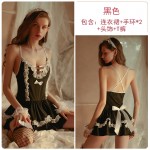 Guiruo Fun Lingerie Women's Sexy Deep V Fluffy Skirt Lace Maid Role Playing Uniform Set 1390