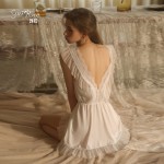 Guiruo Brand's New Sexy Deep V Slim Sleepwear Open Back Waist Suspended Sleepwear Women's Home Furnishing Set 1480