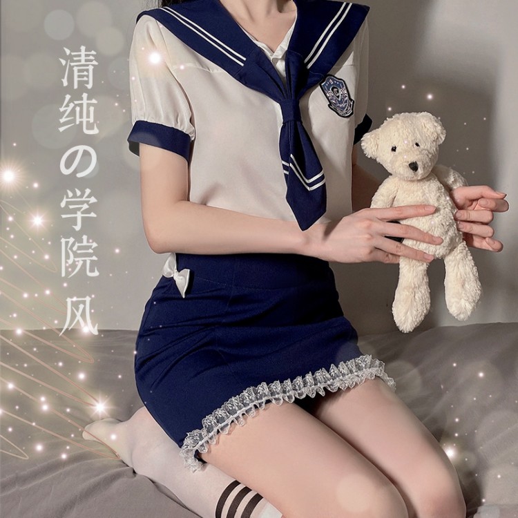 Guiruo Fun Lingerie Female Japanese Pure Sweet Tie Student Costume Role Playing Bed Uniform Set 1456