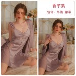 Guiruo Girl Purely Wants to Add a Chest Cushion to Gather Ice Silk Sling Sleeping Dress Outer Robe High Grade Home Fury Set J3123