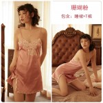 Guiruo Embroidery Sexy Skirt Temptation Charming Deep V-slit Sling Sleeping Dress Lace up Outer Robe Home Suit Set 766