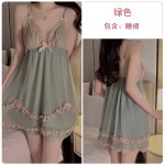 Guiruo Sweet Mesh Lace Deep V with Chest Pads Pure Desire Sling Sleeping Dress Outer Robe Women's Home Suit Set P3772