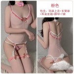 Guiruo Sexy Perspective Elastic Fit Lace Edge Open Crotch Rabbit Free Girl Fun Silk Socks Uniform Set 8054