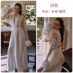 Guiruo brand's simulated silk stitching mesh feather cuffs with three-dimensional embroidery lace up long nightgown and home clothing 1000