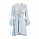 Guiruo Spring/Summer New Solid Color Pajamas Sweet Lace Cardigan Lace up Outer Robe Bathrobe Women's Homewear Set 1713