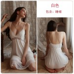 Guiruo Brand's Sexy Perspective Attractive Mesh Color Hanging Sleeping Dress Long Outrobe Women's Home Furnishing Set 2099