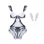 Guiruo Fun Lingerie Sexy Rabbit Girl Perspective Attractive Open Range Bodysuit Chest Pad Uniform Set 2407