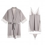 Guiruo Sexy Satin Lace Lace Pajamas Sexy Deep V Sling Pajama Dress Pajama Bathrobe Home Suit Set 245