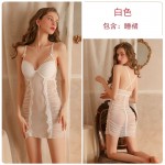 Guiruo Brand Sexy Pleated Steel Ring Pajamas Mesh Perspective Chest Cushion Suspender Sleepwear Women's Home Furnishing Set 1692