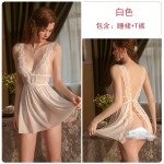 Guiruo Fun Lingerie Sexy Lace Perspective Temptation Pajamas Open Back No Take Off Drop Dress Home Suit Set 725